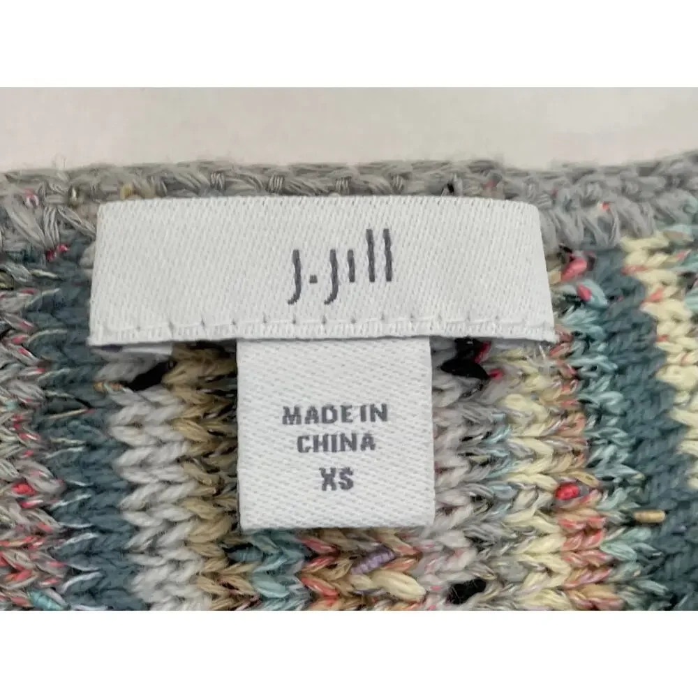 J. Jill Multicolor Cotton Blend Striped 3/4 Sleeve Sweater, Beach Boho, Size XS
